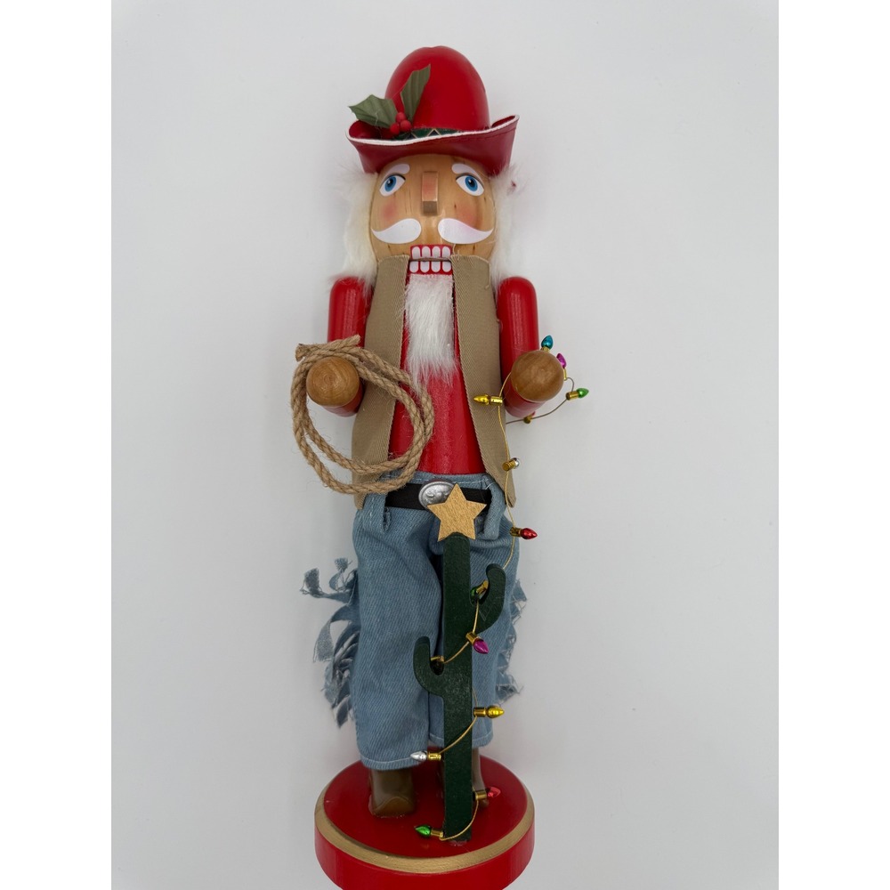 14" Cowboy Nutcracker Christmas Western Cactus Lasso Light Garland Decor NEW